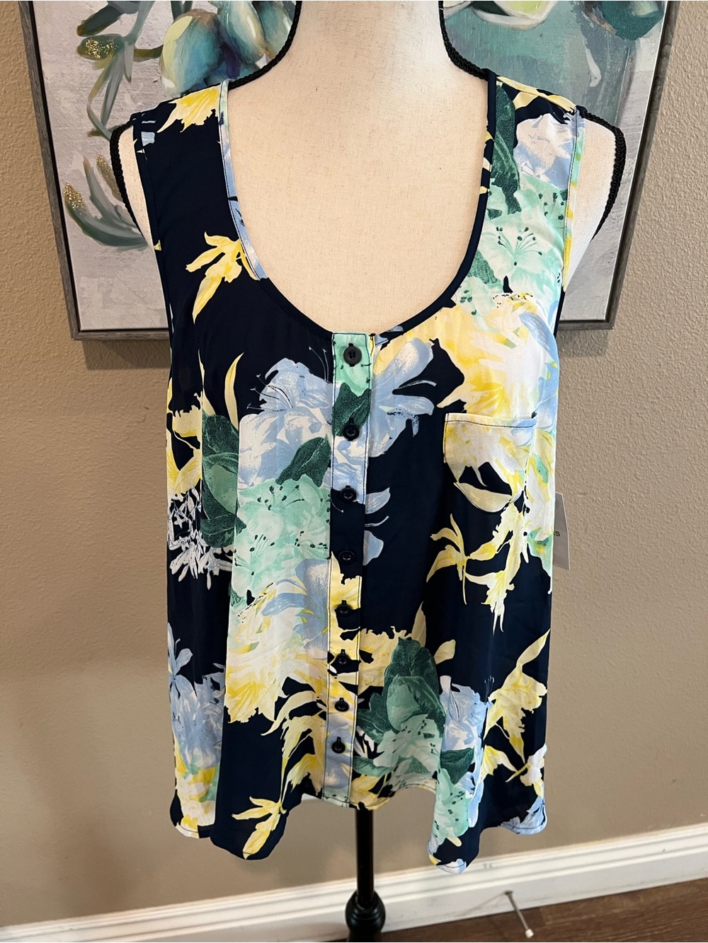 Style & Co Navy Floral Button-Front Sleeveless Camisole
